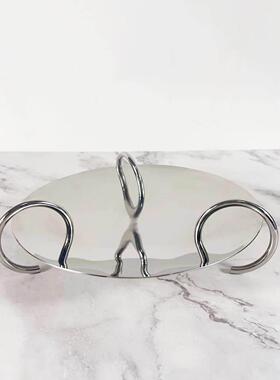 简约现代金形8399不锈钢圆镜面几托盘样板间桌面茶售楼处装饰品摆