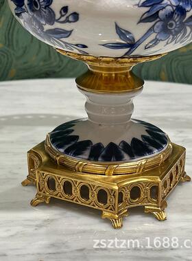 欧式复古铜配瓷花瓶花器花插工艺品摆设美式客厅餐厅玄关装饰品