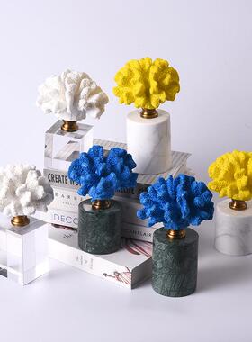 饰大理石水SD1347晶蓝白色珊摆件代样板现房间瑚工艺品客厅家居酒