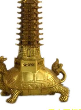 全铜小号纯铜龙龟文昌塔龙头龟葫芦黄铜大号客厅工艺品摆件高20cm