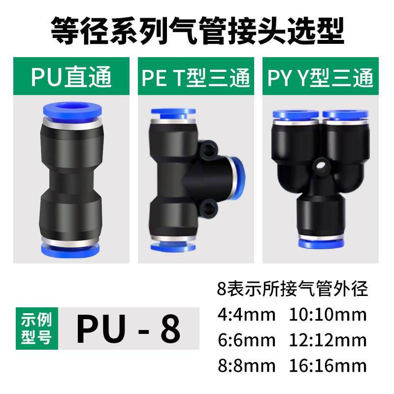 气管快速接头PE三通快插直通PU-6/8/10/12mm变径PG压缩汽管快接PW,淘宝优惠券,粉丝福利购,淘宝优惠卷