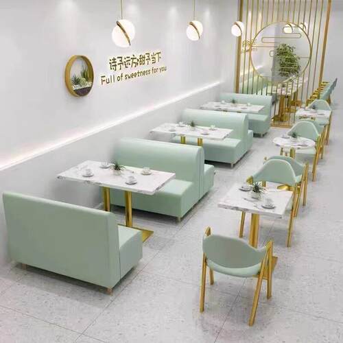 网红奶茶店沙发蛋糕甜品汉堡咖啡厅餐饮商用卡座轻奢休闲桌椅组合 - 图0