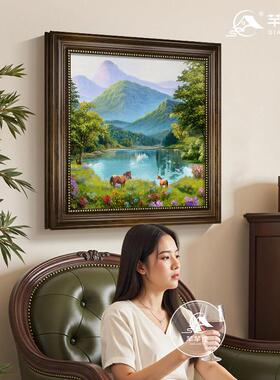 金山聚宝盆山水画饭厅装饰画客厅西墙聚财挂画高档大气入户玄关画