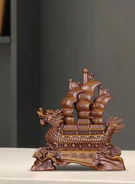 实木雕一帆风顺龙船摆件客厅办公室前台帆船装饰开 业乔迁新居礼