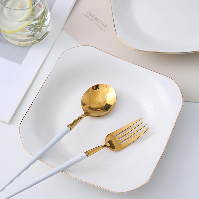 金边早餐盘圆形西餐盘家用碟子菜盘子平盘浅盘陶瓷牛排盘欧式餐具
