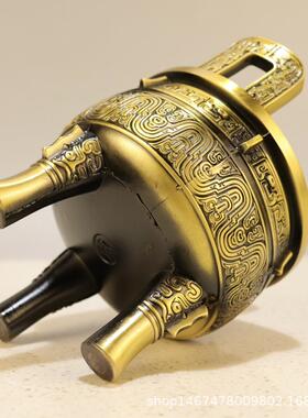 纯铜三足圆鼎摆件黄铜克鼎香炉风水古玩铜器家居装饰工艺品摆件