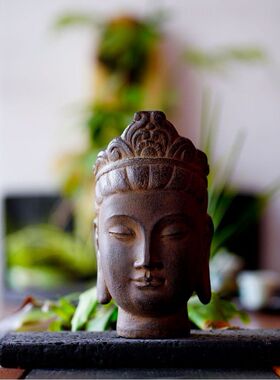 跨境佛像头摆件东南亚禅意家居客厅书房茶室桌面装饰品树脂工艺品