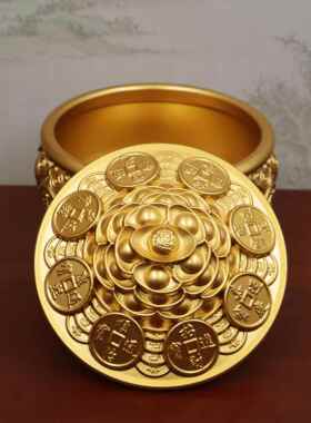 黄铜金蟾聚宝盆铜招财聚财家用客厅前台玄关装饰品存钱罐黄铜摆件