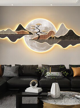 高档大壁气灯画HX-413厅画装饰客画现代轻奢新中式山水画沙发背景