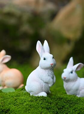 微景观小兔子摆件花园盆景造景装饰品桌面动物彷真白兔树脂工艺品