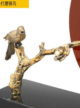 新中式创意亚克力铜摆件红日之星玄关摆设酒店样板房家居软装饰品