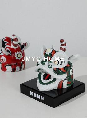 头中式手绘国潮醒狮子件ZXN样板房间客厅茶几电视摆柜书房软新装