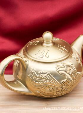 热卖黄壶铜号凤呈8886祥茶壶龙家居茶桌茶具纯铜摆件大龙凤呈祥茶