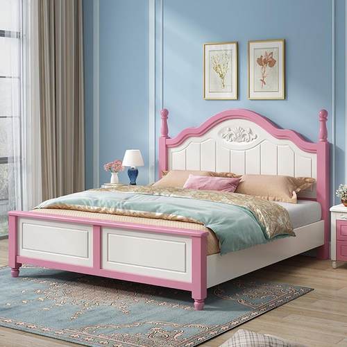 韩式白色实木床美彩色式公主RKY床1.8/.51.35/1./2米儿1童储物高 - 图1