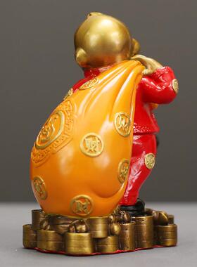 布袋猴招财摆件创意家居摆设桌面装饰品店铺开业送礼钱袋全铜摆饰