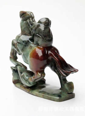 钰程本命年玉器 18厘米岫玉石吉祥摆件马上封侯马上赢马到成功