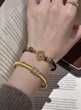 中古镶钻黑金十字杵手链女轻奢老钱风手绳小众设计手饰品