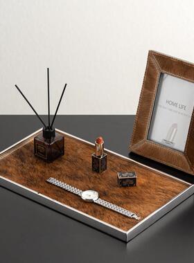 现代高档皮革相框摆台卧室床头柜书房桌面高档家居装饰品摆件