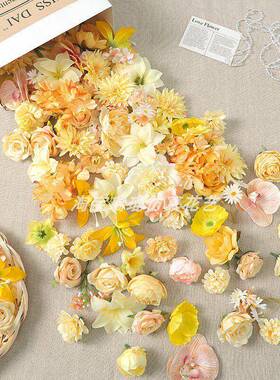 黄色系混搭彷真花朵 假花绢花 diy手作簪花头饰学士帽花环材料包