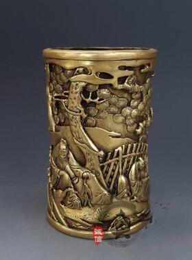 仿古纯铜羲之爱鹅笔筒摆件文房用品装饰工艺礼品古玩铜器收藏