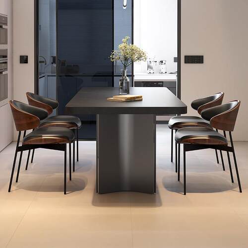 国补意式极简小户型长方形家用客厅现代简约岩板餐桌轻奢餐椅组合 - 图2