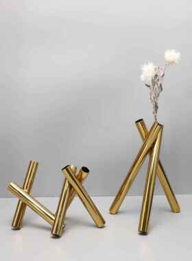 现代简约不锈钢插花花器摆件样板房电视柜客厅茶几玄关家居装饰品