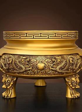 纯铜双龙香香炉大36855412小号足招财铜香炉用家寺庙供奉三龙纹炉