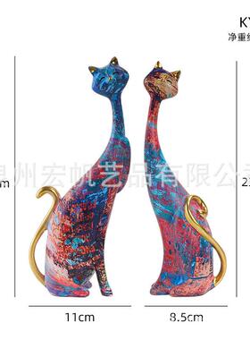 件轻奢水转印猫摆咪创意艺术感庆软装情侣对猫现代可爱婚ltao1005