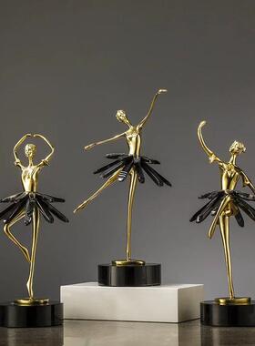 轻奢天然晶石玛瑙水晶芭蕾舞者女孩铜摆件客厅酒柜卧室家居装饰品