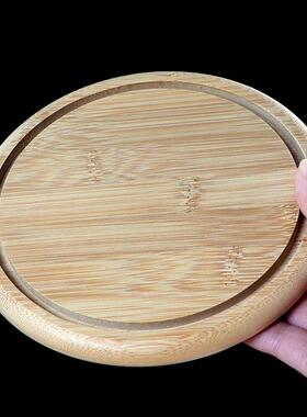 密封罐底托架竹木简约圆形花盆垫鱼缸底座20CM展示罩摆件木制托盘