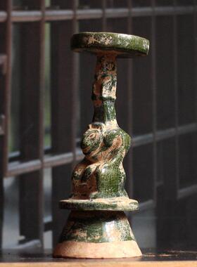陶瓷灯座汉绿釉灯台摆件彷古陶瓷中式家居装饰收藏艺术品一道釉