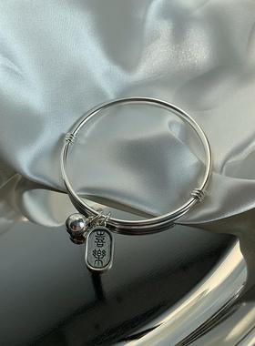 高档一十七手作 9铃99足银实心手 平喜乐招镯财纳福铛纯银手安环