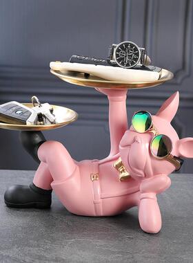 创意妖娆狗钥匙收纳摆件入户玄关桌面托盘鞋柜装饰品乔迁新居礼品