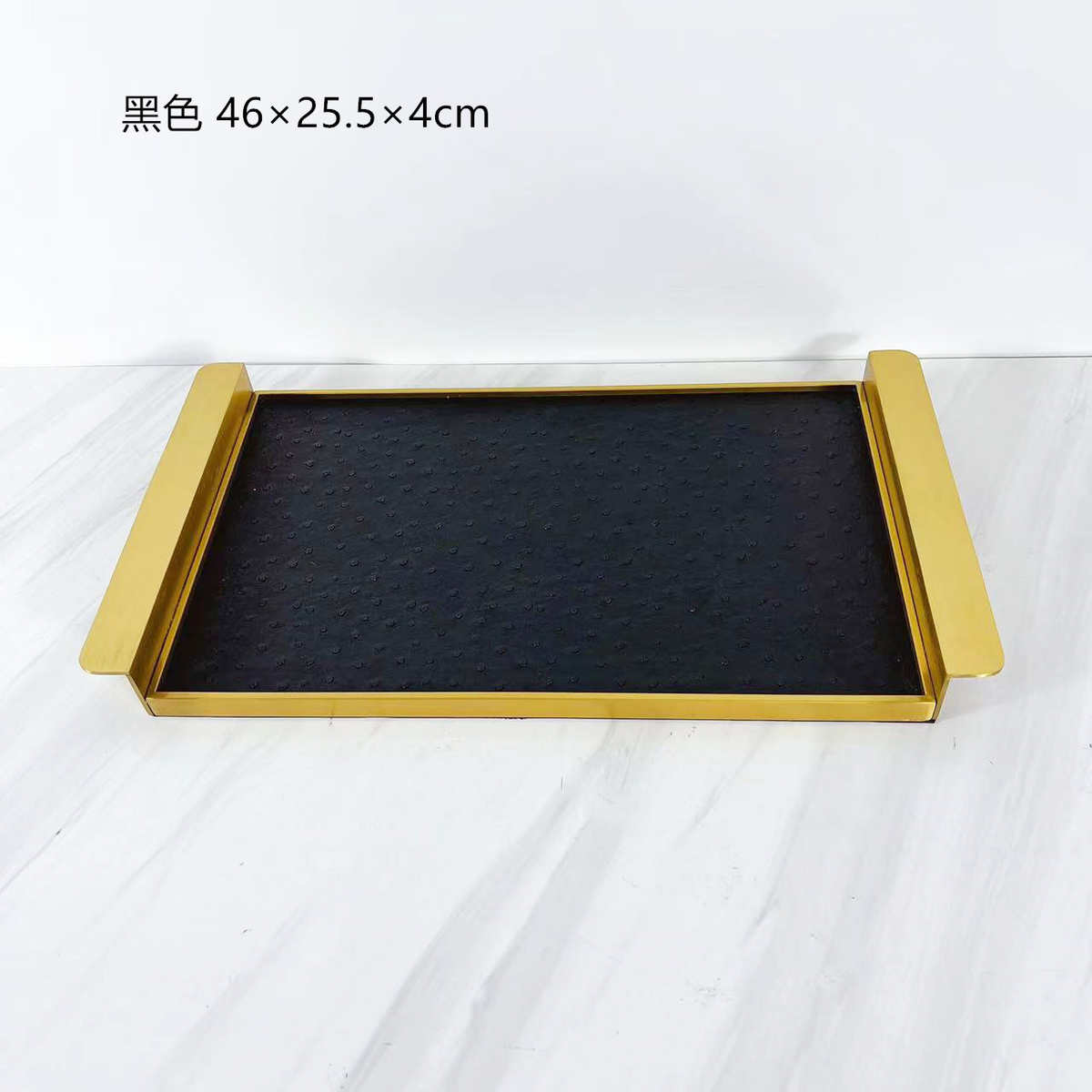 皮革托盘样板装饰品不锈钢艺术现代房间长方形摆件简约软售楼处 - 图0