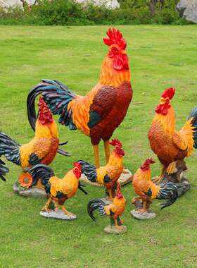 真公园鸡母农鸡摆件模型玻璃钢雕塑家乐林仿景观小区庭院子公鸡母