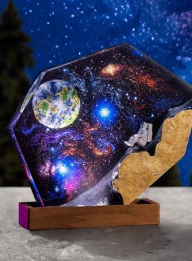 宇航员太空银河系星系恒星蓝色星球地球星空小夜灯床头灯摆件礼物