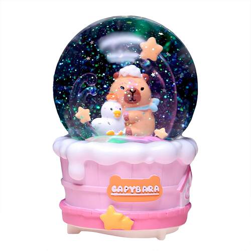 新款卡皮巴拉水晶球音乐盒飘雪可爱水豚八音盒摆件儿童女生日礼物 - 图3