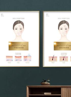 美容院挂画皮肤管理装饰画金色轻奢皮肤抗衰老原理结构广告宣传海