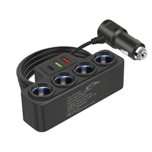 2025新款车充车载点烟器一拖四带QC3.0+USB+PD快充接口12V24V通用 - 图3