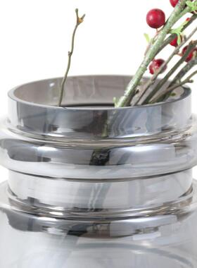 简约摆现代银F1245白色形透明花磨砂玻璃不规则圆水培瓶插干花花