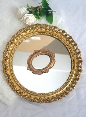 面欧多式轻奢风金边镜托盘奶茶镜面托盘店咖厅啡柜台装饰功能收纳