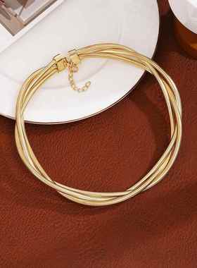 跨境欧美缠绕蛇骨多层可拆卸项圈 重工金属风高级感夸张个性项链