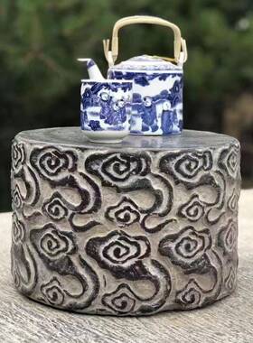 饰仿石古石雕别门墩圆形柱子庭院墅院子装凳祥云板凳花园底座0808