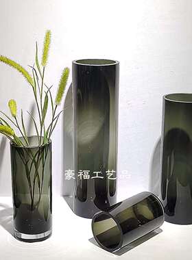 现代简约高档灰色玻璃花瓶桌面插花装饰家居台面样板间设计摆件桌