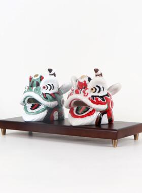 新中式树脂狮子头摆件设样板房间客厅茶几案台电视柜现代软装饰品