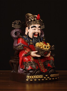 黄铜彩绘财神爷佛像招财聚财文财神铜像公司店铺开业乔迁家用供奉