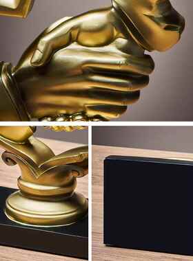 正品合作赢握手共摆件桌面诚信礼办公室装饰品公司务送礼乔商迁开