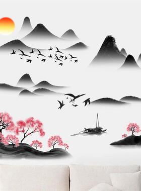 厂家新款中国风竹子熊猫荷花家和富贵自粘墙贴画客厅卧室装饰壁画