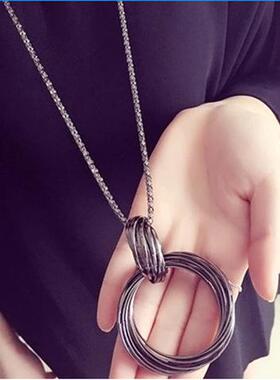 韩国小花毛衣长款珍珠流苏项链