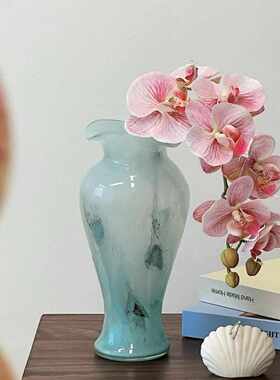 法式中古蓝色仙女玻璃花瓶高颜值客餐厅花瓶插花高级感装饰品摆件